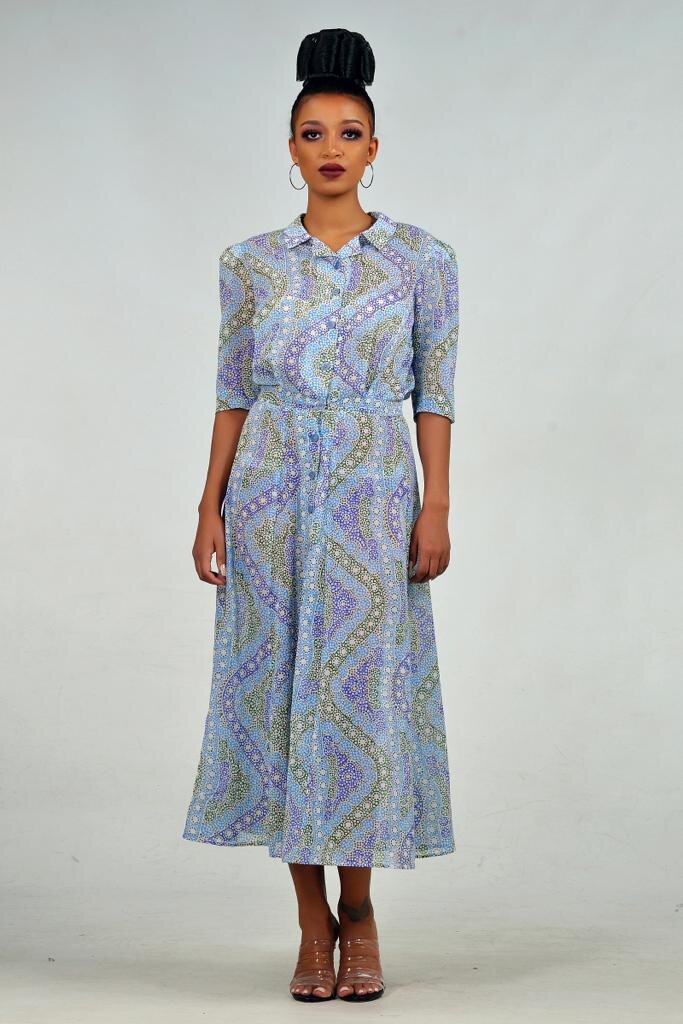 Light Blue Print Shirt Dress